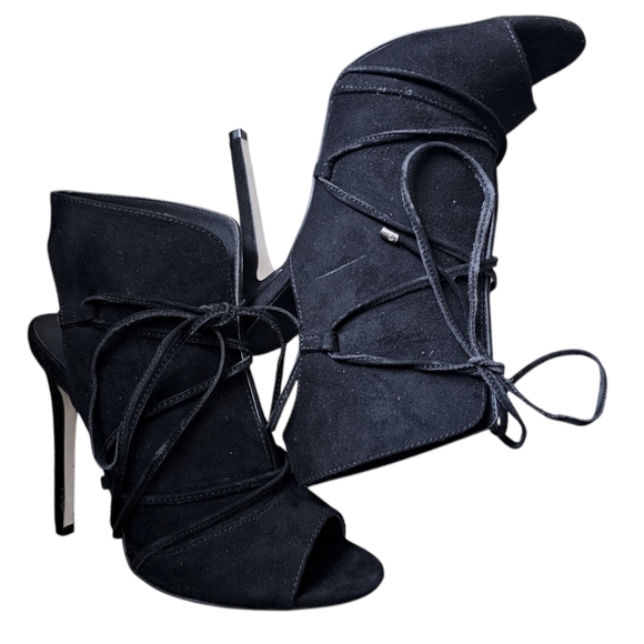 ASOS Estelle Tie Up Peep Toe Booties - Black Suede Sz: 7 - Picture 10 of 16